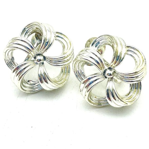 Lisner Jewelry - LISNER Floral Ribbon Earrings Screwback Silver Tone Classic Career Cosplay LARP